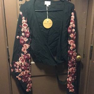 Dolls Kill Embroidered Wrap Crop Top